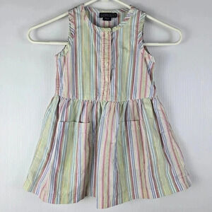 Lands' End girls 100% cotton striped sleeveless summer dress
